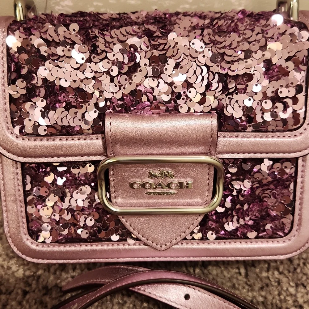 SOLD OUT NWT Coach Lilac Sequin Morgan Square Crossbody bag - Picture 6 of 16